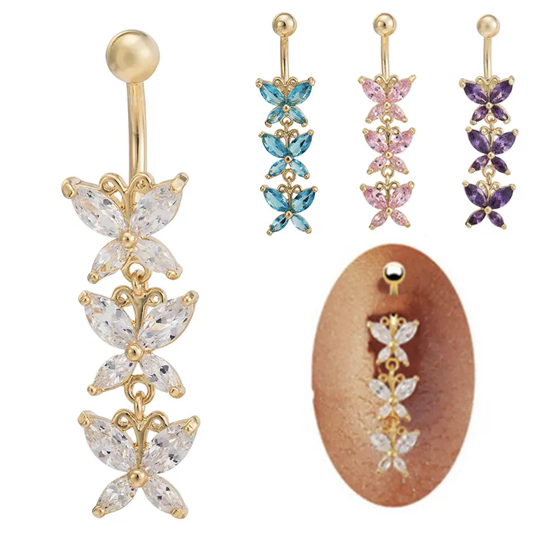 Hot sale Belly Button Nail medical butterfly shape navel nail piercing jewelry for woman