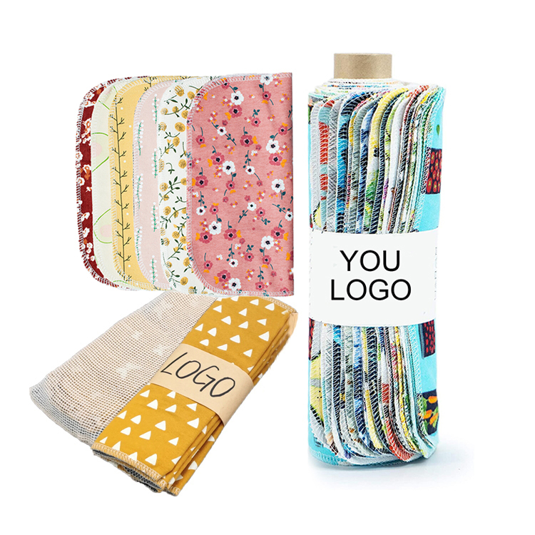 Hot Sale Organic Cleaning Cloth Unpaper Washable Napkins Cotton Unpaper Towel Kitchen Wash OEM Digital Print Custom Patton