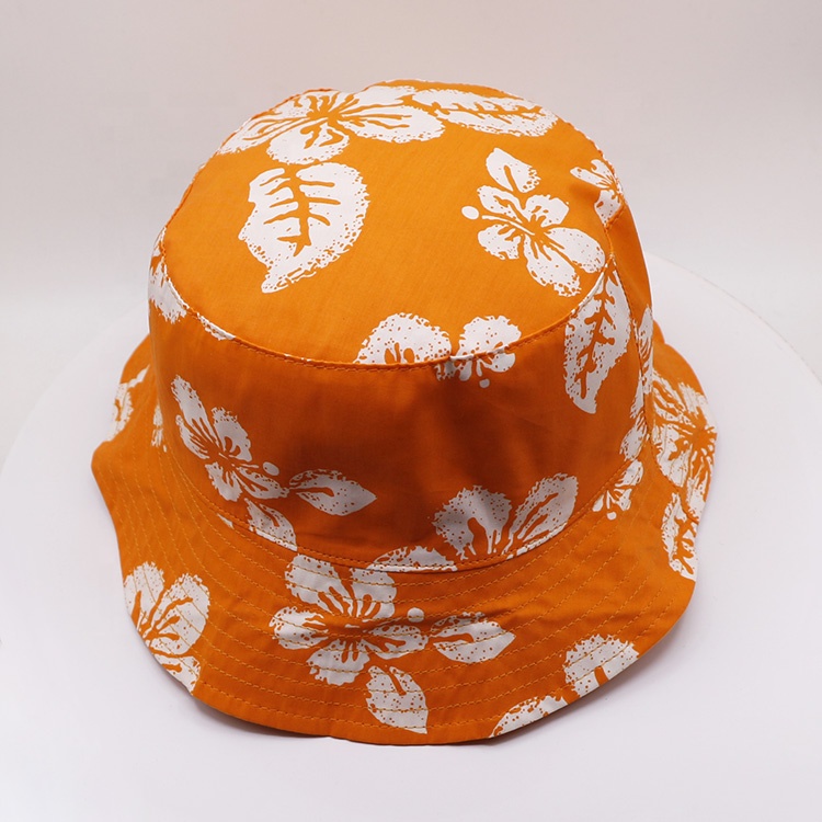 RTS CHINA bucket cap wholesale Printed Bauhinia orange Fashion lady Bucket Hat and fishermen hat