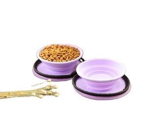 Double Dog Bowls ,Portable Foldable Travel Silicone Food Feeder
