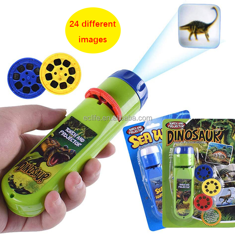 Amazon Hot Selling Kids Early Learning Toy Dinosaur Torch Mini Slide Projector Lamp Story Flashlight Toy