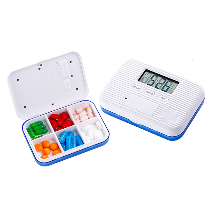 J R Drugstore Clinic Hot Selling Advertising Time Alarms Daily Weekly Six Grids Medicine Pill Dispenser