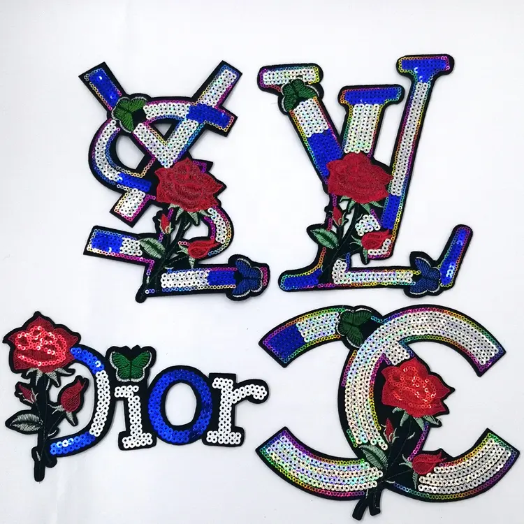 Custom Large Flower Iron On Embroidery Applique Sequin Patches For Clothing