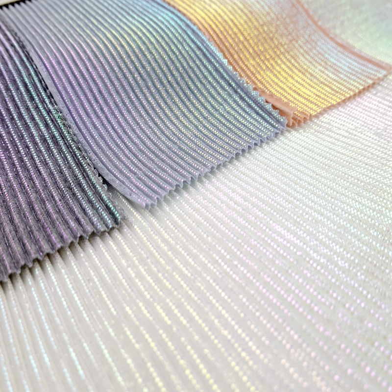 High-Shine 70% Polyester 30% Rayon Heat Foil Print Knit Stripe Crepe Jersey Fabric