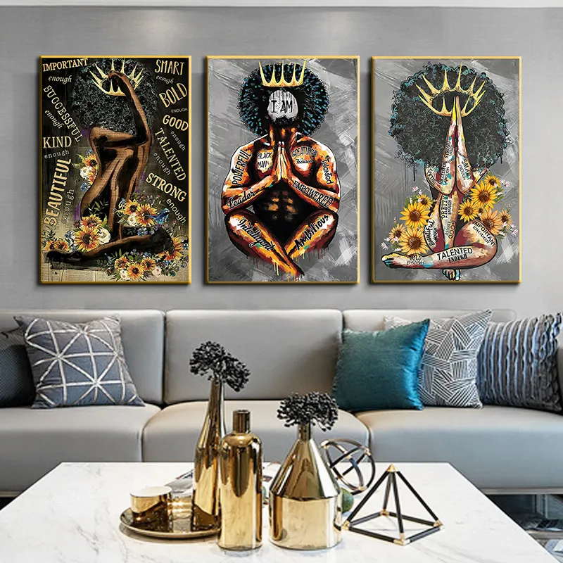 Black Woman And Man With Crown Strong Muscles Oil Painting Abstract Wall Pictures Canvas Painting For Home Decor Cuadros Living