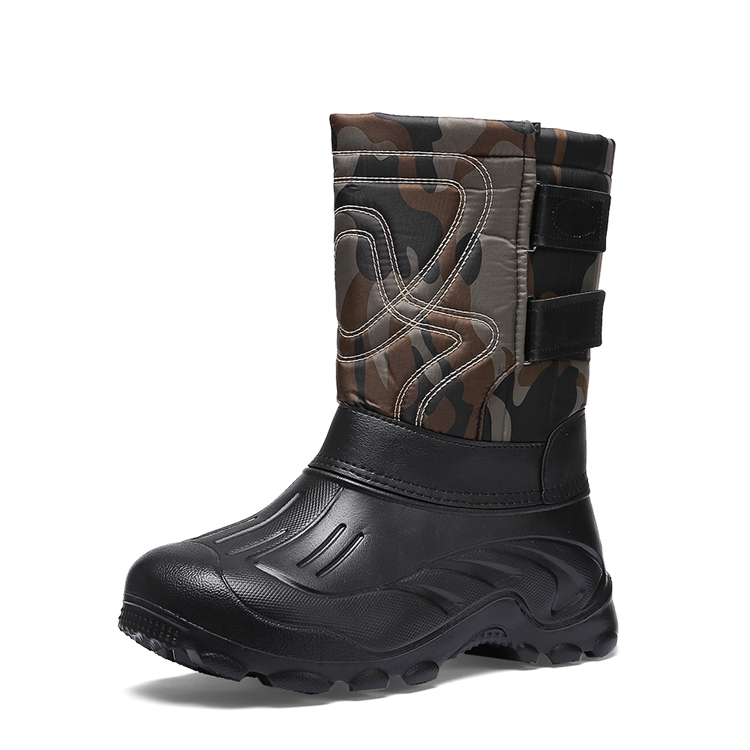Vintage exquisitely crafted black leather fabric wear-resistant pierced military mid-length boots