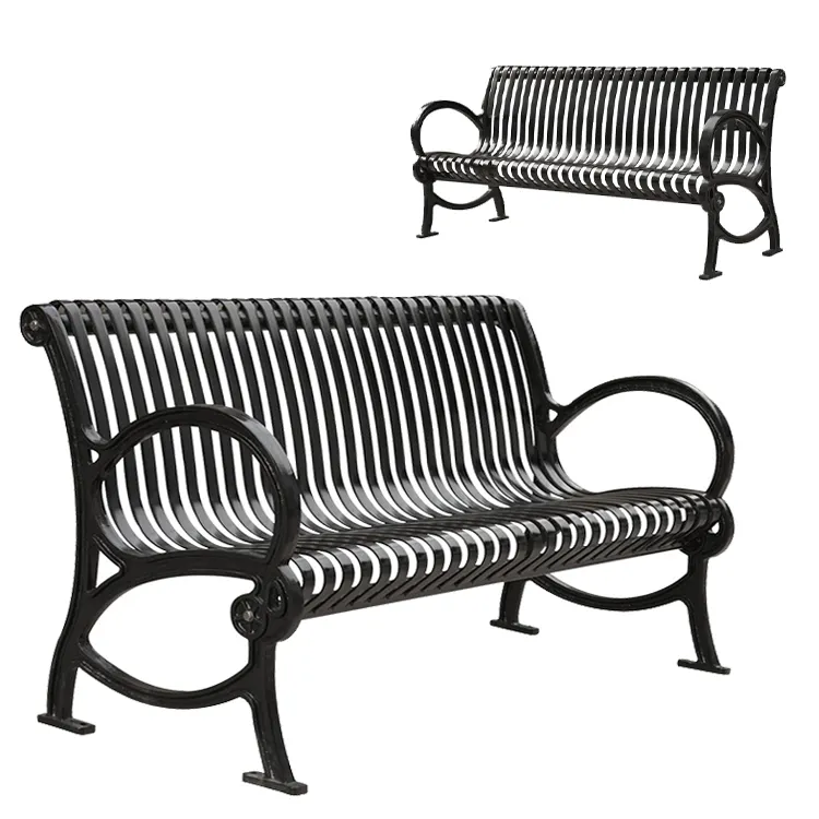 patio furniture 2 3 seater black steel metal bench antique cast iron rustic outdoor garden park long benches chair