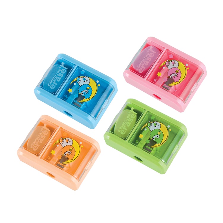 custom stationery school supplies for girls candy color plastic cartoon printing pencil sharpener with eraser 1