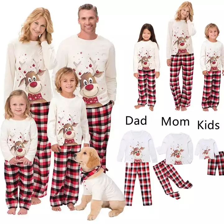2024 Custom Print Sublimation Xmas Winter Warm Soft Pants Pyjamas Blank Cotton Pajamas Set Matching Christmas Pajamas for Family