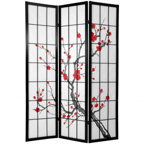 4 Panel Folding Screen Shoji Room Divider Wooden Decorative Plum blossom Japanese Screen Partition In Living Room