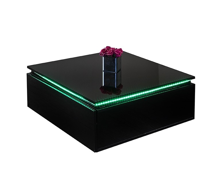 Table coffee black living room furniture side gloss high led modern storage tea drawer lights drawers