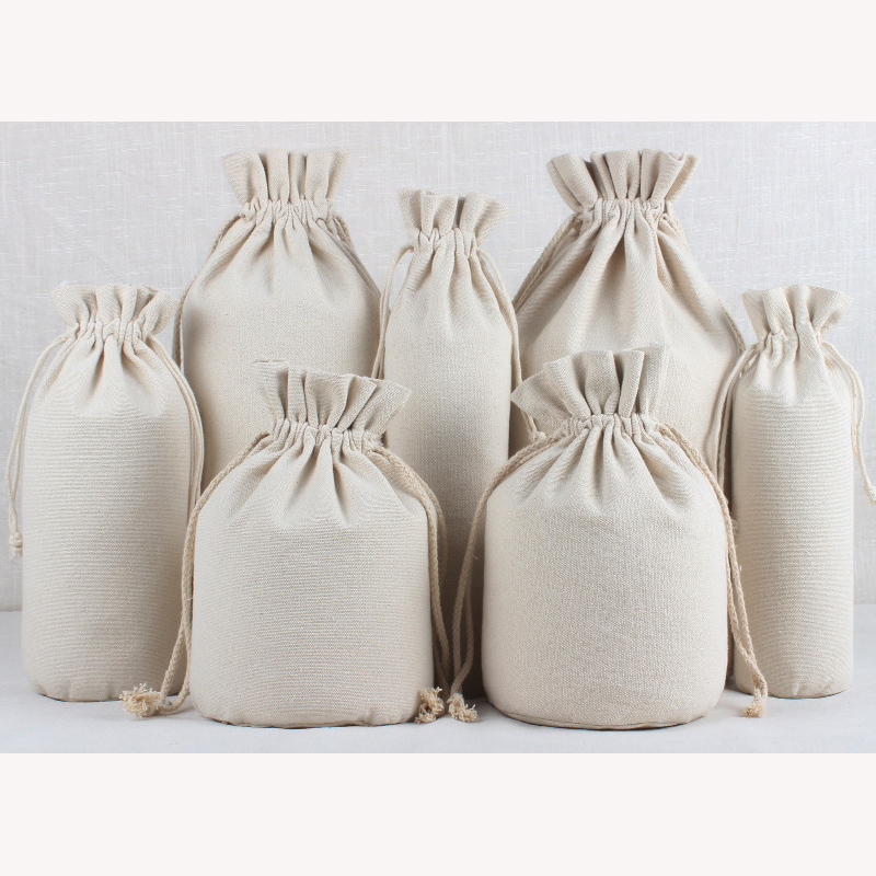 China wholesale bucket shape eco friendly 100% natural canvas cotton drawstring dust bag