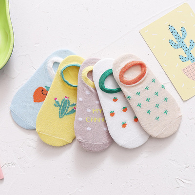 Ivy80083A Korean summer kids thin cotton socks boys girls candy color smiling face boat socks child soft breathable socks