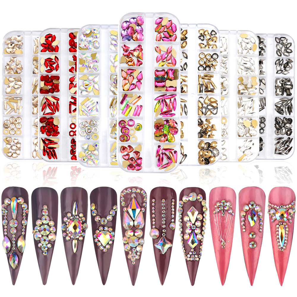 High quality wholesale 3d ab mixed size heteromorphic gem charms flat back rhinestones nail crystal for nail art decoration