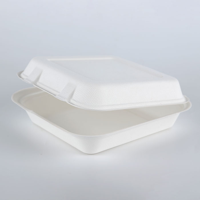 Food Grade Bagasse pulp 8" Oil-proof cake container with Hinged cover