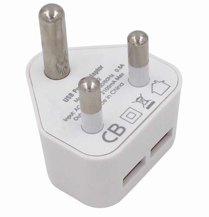 5 В, 2,1 А, желтый стандарт IEC GB, сетевое зарядное устройство с двойным USB портом для Южной Африки, адаптер питания, выход 5 В, 1000 мА, 2100 мА