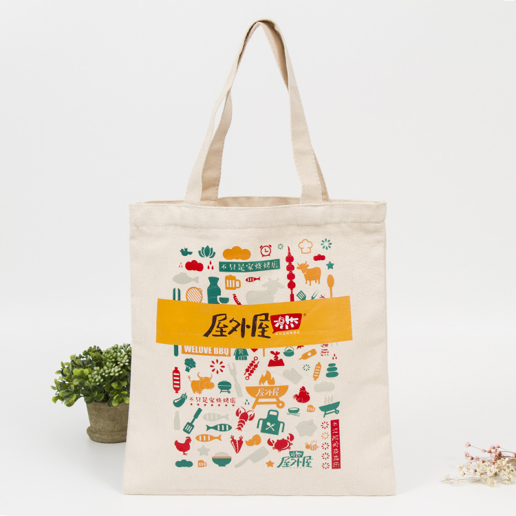 Eco Friendly Reusable Heavy Duty Custom Printed Large Plain Black Cotton Canvas Tote Bag for Packaging