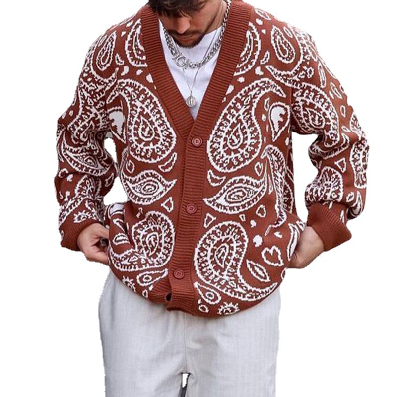 2021 New In Plus size Knitted Loong Sleeve Sweater V Neck Men Bandana Cardigans Button Wool Sweater