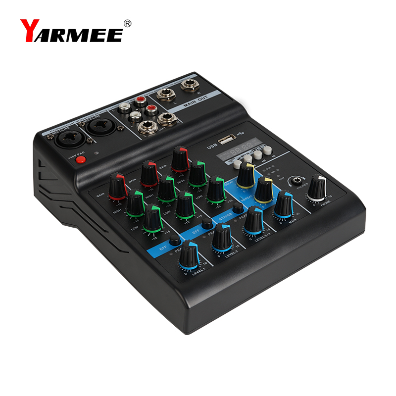 4 канала Портативный Аудио Миксер с USB Bluetooth 48 V Phantom Power профессиональный караоке DJ Аудио миксер YARMEE OM03