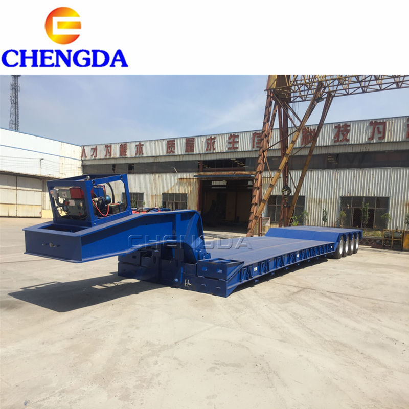 4 оси Heavy Duty 90ton 110ton низкорамный механическый обработывающий Lowboy Съемная «гусиная шея» съемный низкорамный прицеп