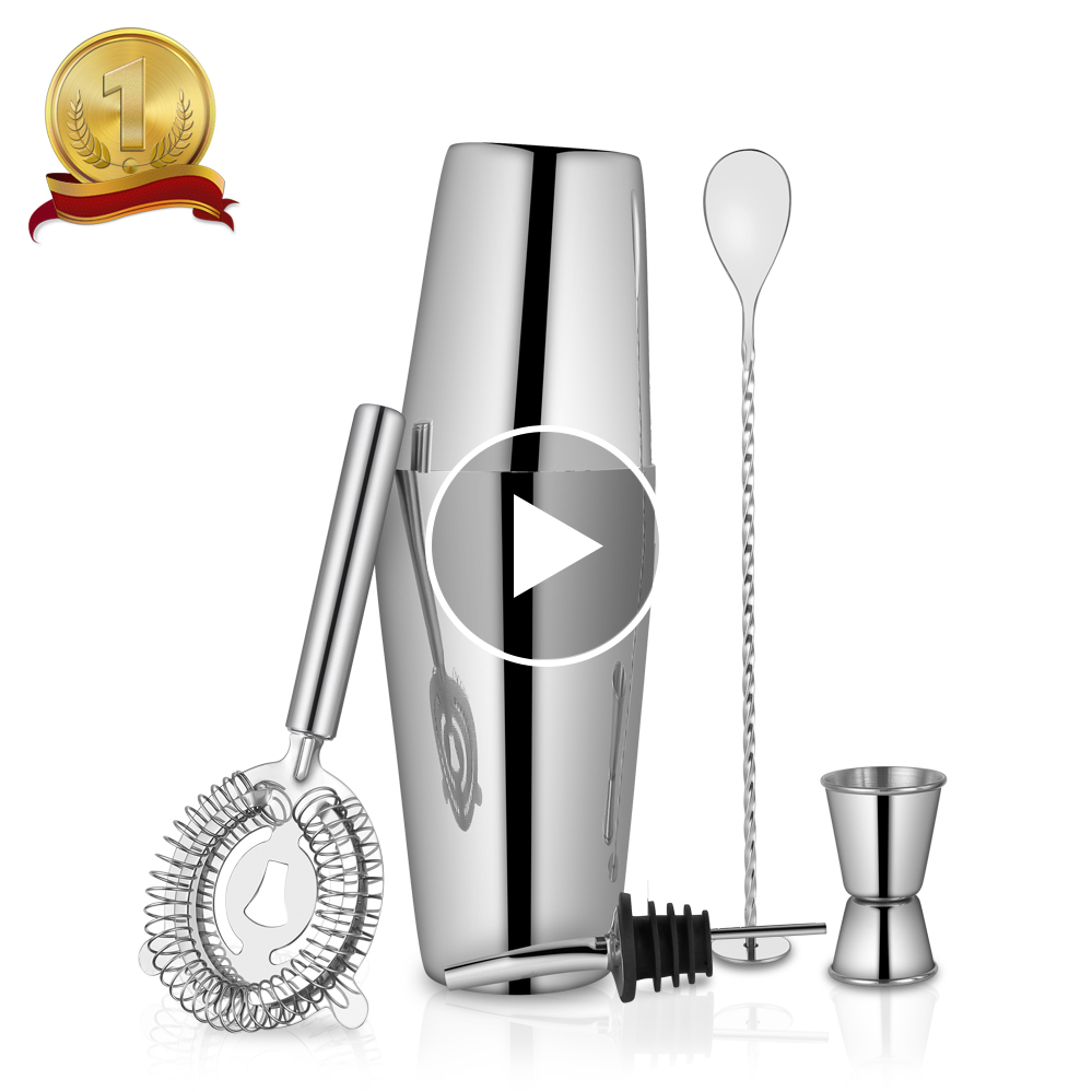 Factory Direct Cocktail Shaker Set 5 pcs Stainless Steel Boston Shaker Set for Bar set