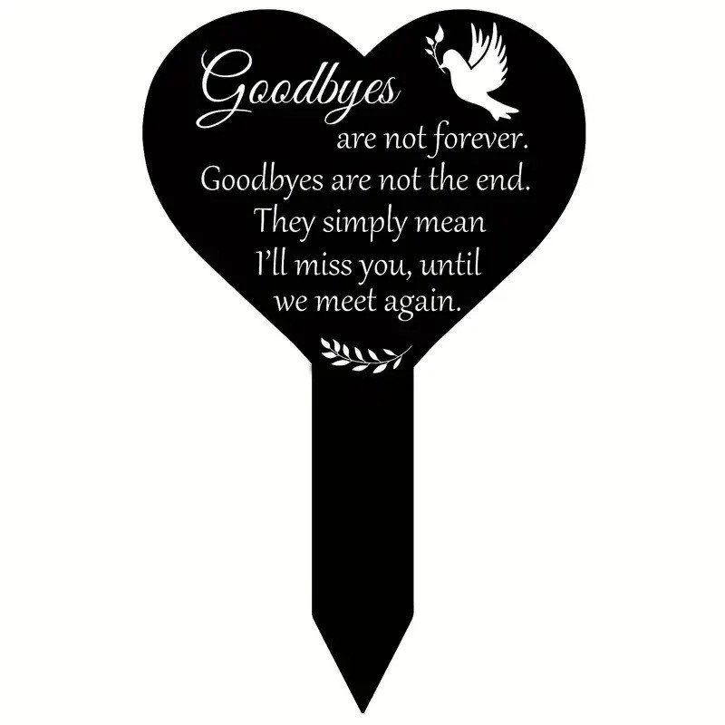 Heart-Shaped Acrylic Tombstone Memorial Garden Stake Black Waterproof Cemetery Decoration for Graves Heartfelt Ornaments