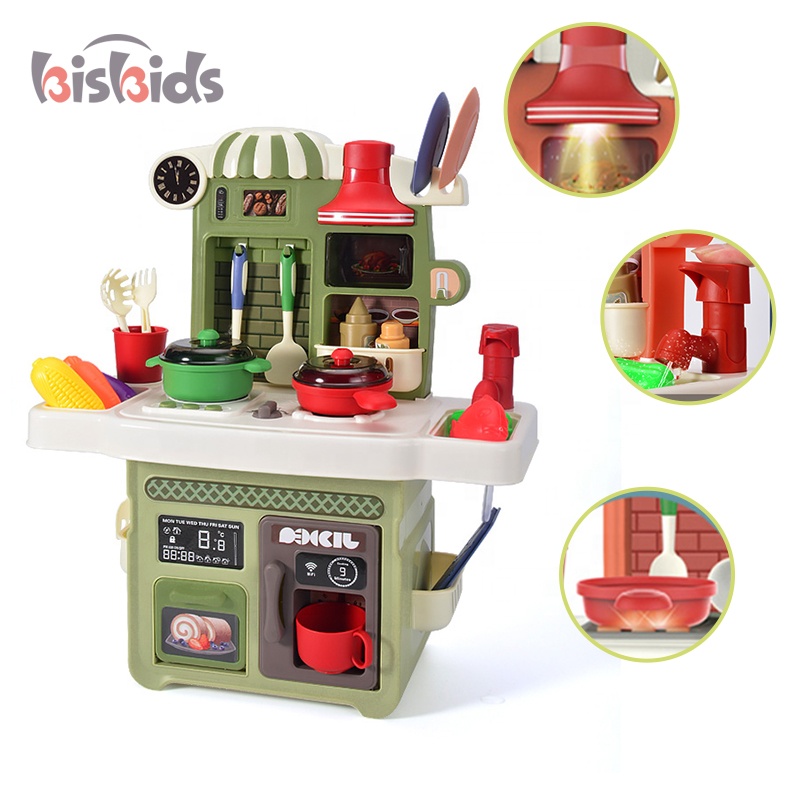 Pretend play light music cooking game play house multifunction toy kitchen sets and water
