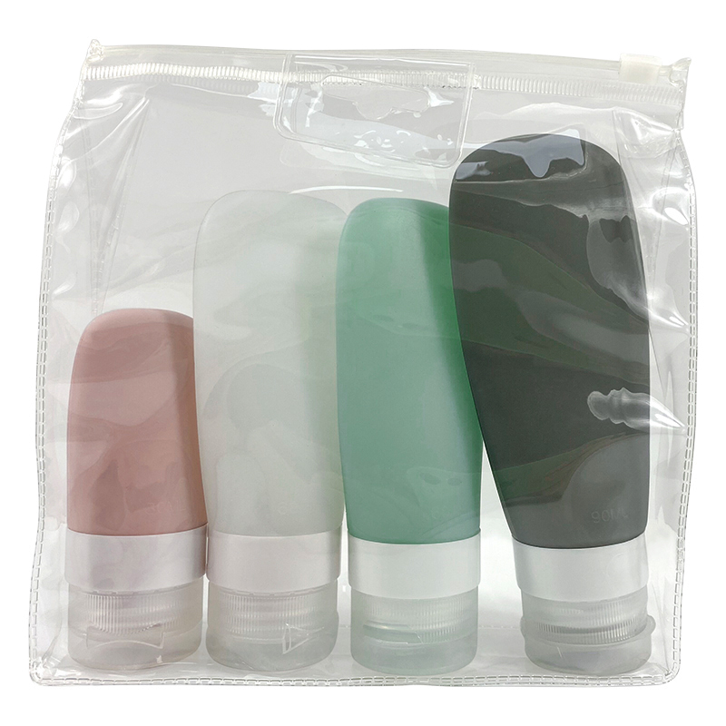 Recyclable empty travel bottles portable travel set 4 in1 silicone bottle set