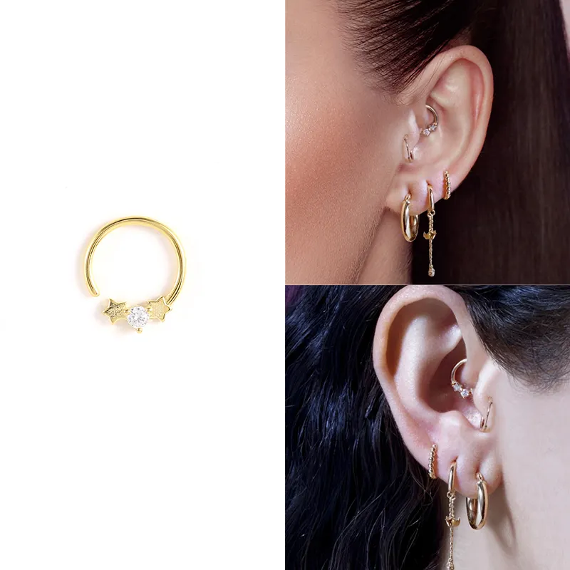 CANNER S925 Silver 18K Gold Plated Non Piercing Nose Ring Clip On Face Nose Ring Earrings Jewelry Women