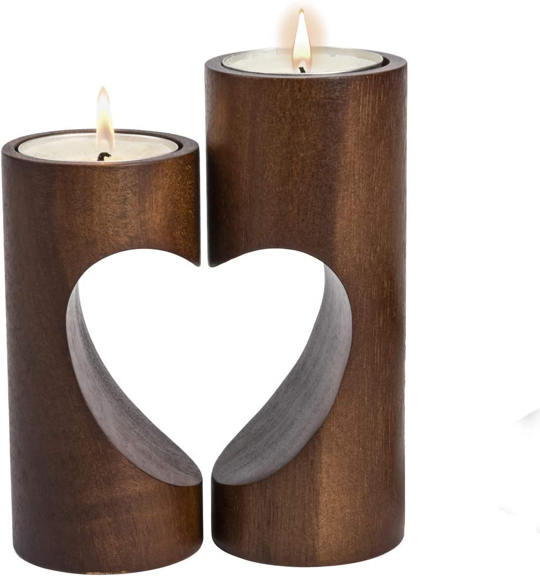 Candle Holder, Wood Candle Holders for Table, Set of 2 Combined Heart Candle Stands for Home Decor