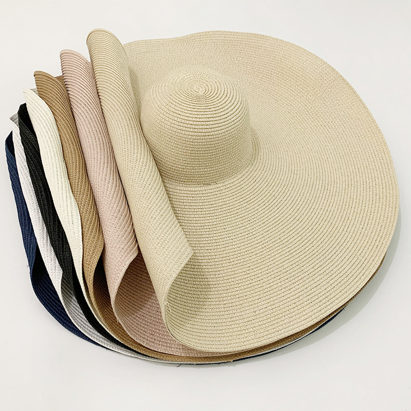 Personalized Women Fashion 30cm and 25cm Brim Width Weaving Paper Braided Paper Crochet Extra Large Oversized Floppy Straw Hat
