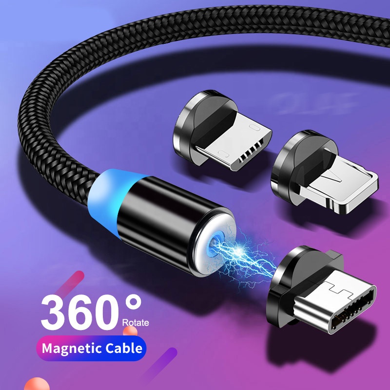 Бесплатная доставка oem 3 в 1 быстрая зарядка Магнитный usb кабель led Плетеный мобильный телефон зарядное устройство micro type c кабель usb Магнитный