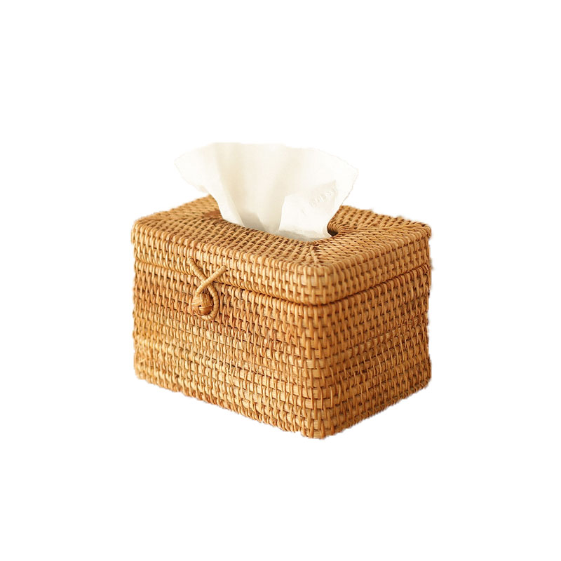Round Rattan Tissue Box Vine Roll Holder Toilet Paper Cover Dispenser For Barthroom,Home,Hotel And Office