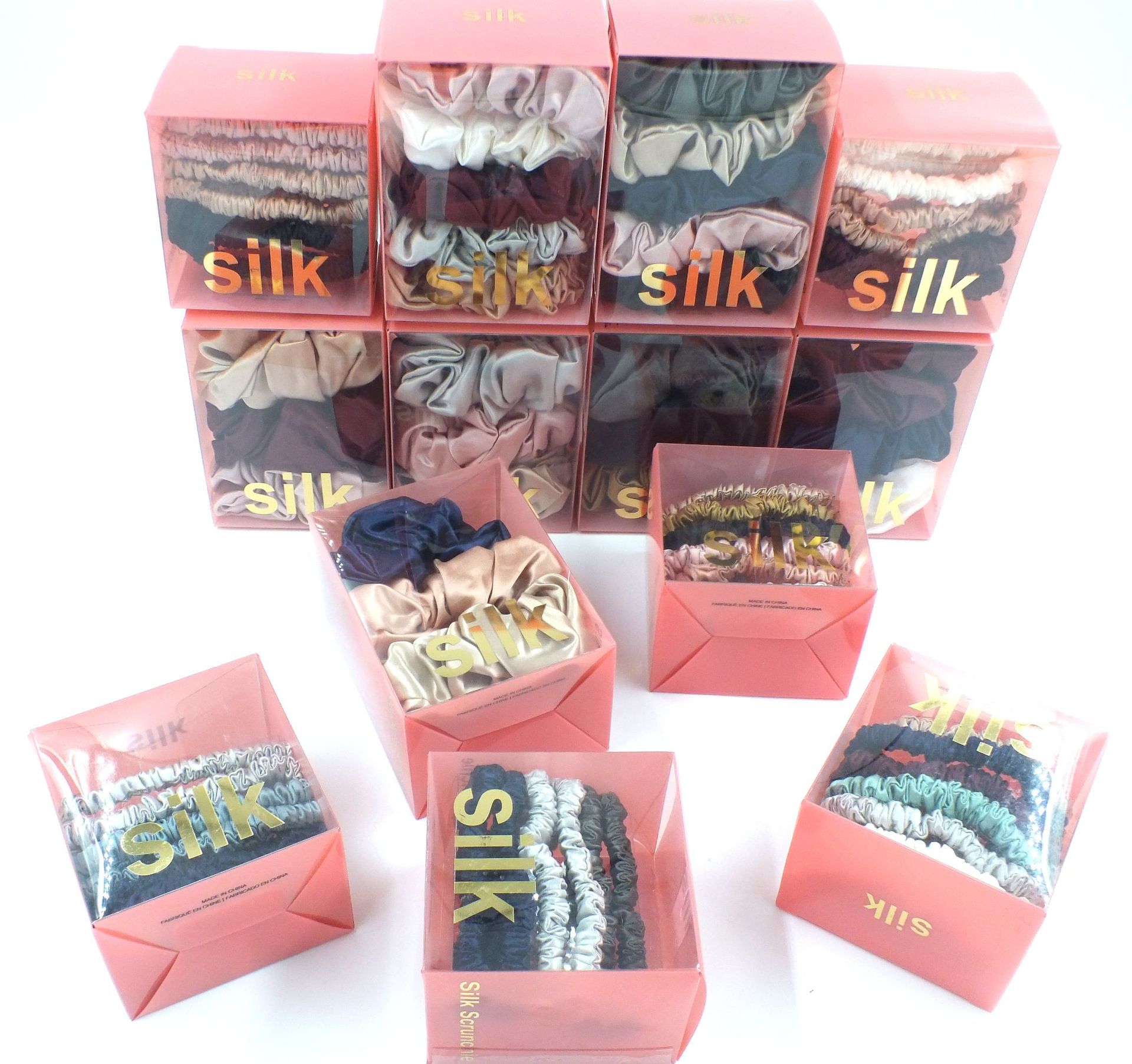 Wholesale Solid Fashion Hair Accessories Gift Set 1CM 100% Mulberry Pure Silk Scrunchies with Box