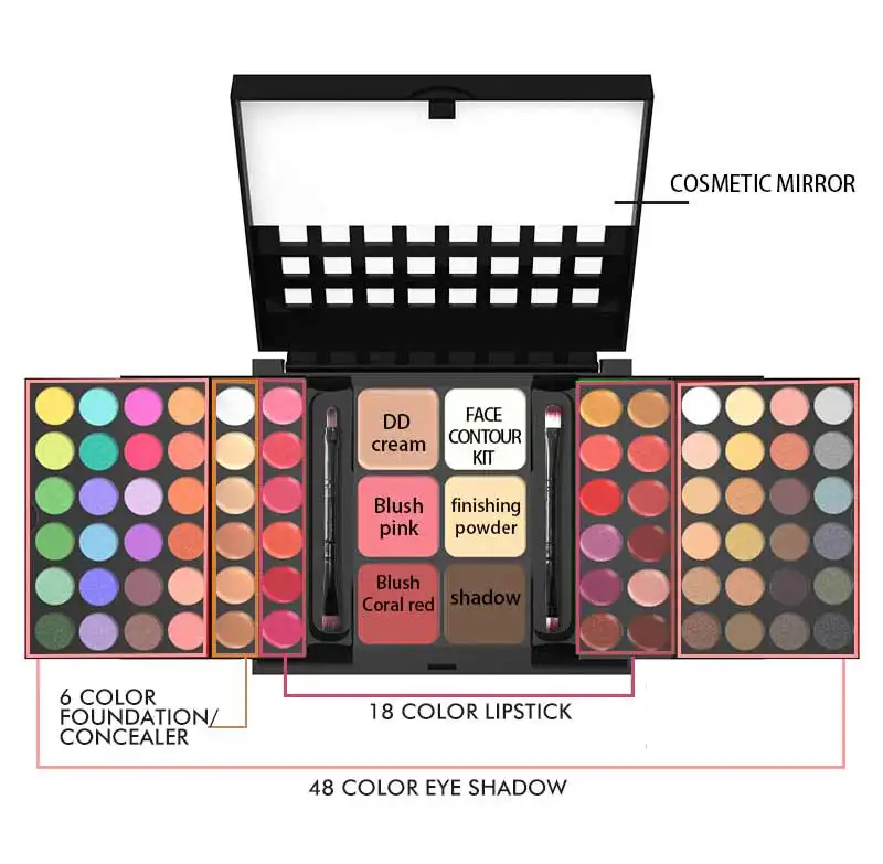 2021 Hot Sale Eyeshadow Pan 78 Color Makeup Set Contour Powder Lipstick Eyeshadow Set Wholesale