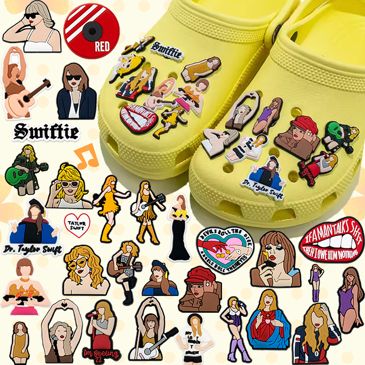 Lively Pop Shoe Charms Cartoon clog Pvc Taylor Singer Artist HOT Guitar Player Dancer Sexy Woman Custom Shoe Charms
