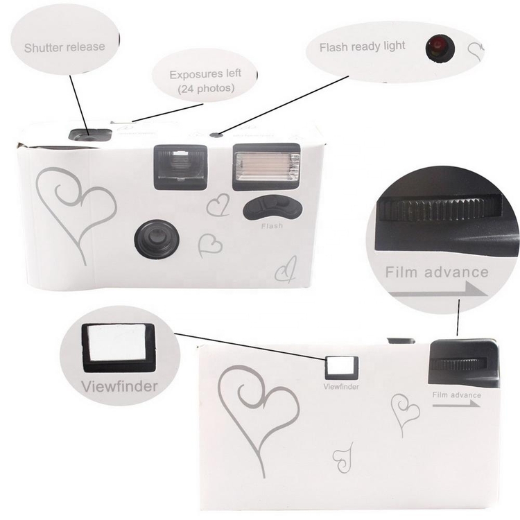 Factory direct Bridal Shower Hens Party Favors Single Use Fixed Focus White Disposable Camera