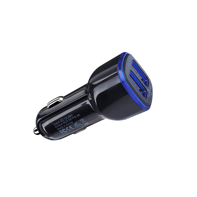 OEM Portable Phone Fast vehicle Charger with blue LED indeacator 2 Port Usb Car Charger for Iphone X/max/8/7/6s7plus
