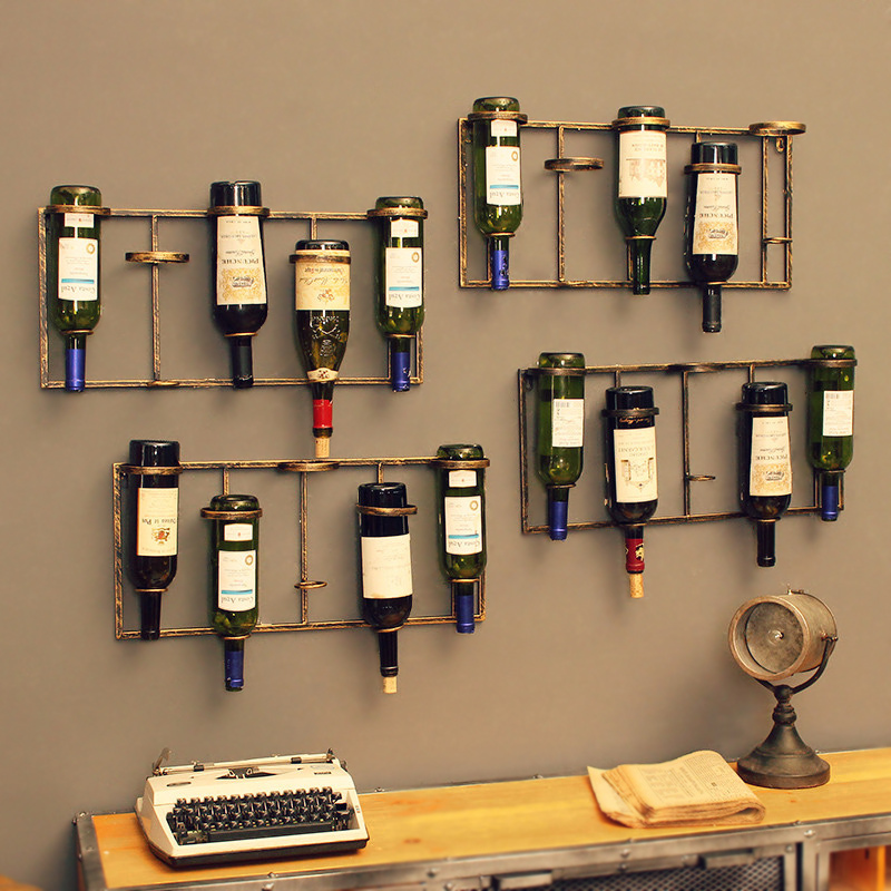 Functional Wine Rack Black Iron Bar Home Decorative Rack Wall Hanging Display Wine Shelf Bracekt Durabel Wine Rack Holder