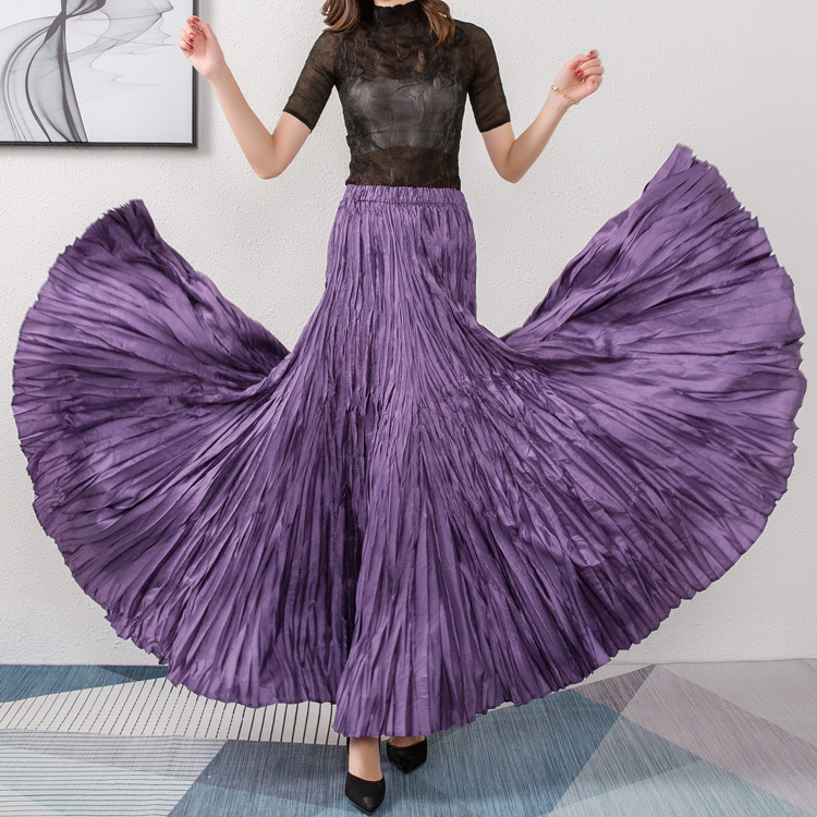 Spring 2021 new European and American solid color plus-size high waist large swing irregular casual all-match pleated skirt