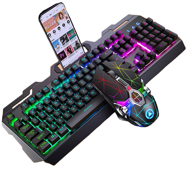 Rgb-подсветка, электронный планшет, тонкая механическая клавиатура Teclado Laser 104Key, проводная металлическая игровая клавиатура и мышь, комбо
