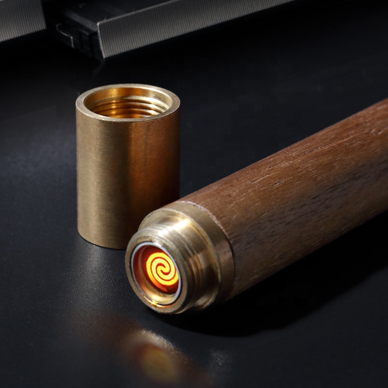 Factory wholesales Charging Electronic custom logo Brass metal wood lighters Feuerzeug flameless luxury Cigarette lighter