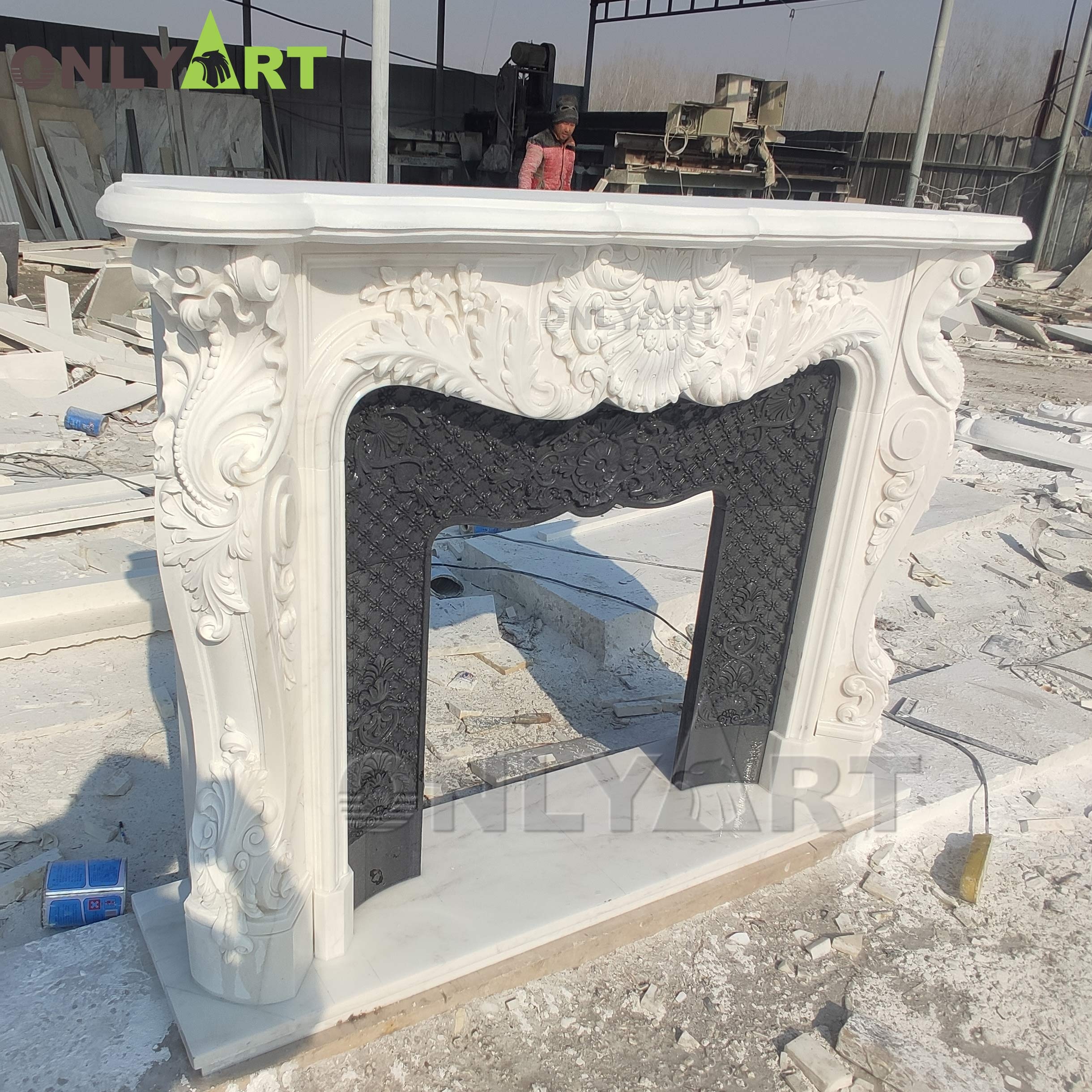 Hand Carved Decorative Fireplace Mantles, Natural White Marble, French Style, Popular Design