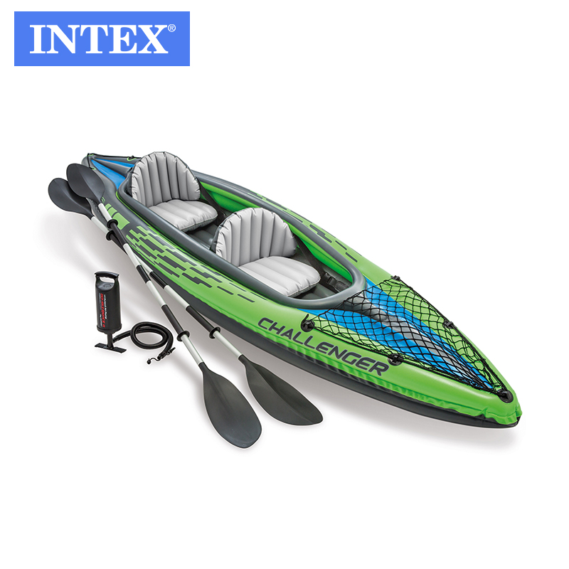 Комплект надувной гребной лодки INTEX 68306 CHALLENGER K2 для спорта, игр на открытом воздухе, надувная лодка на водной спортивной лодке