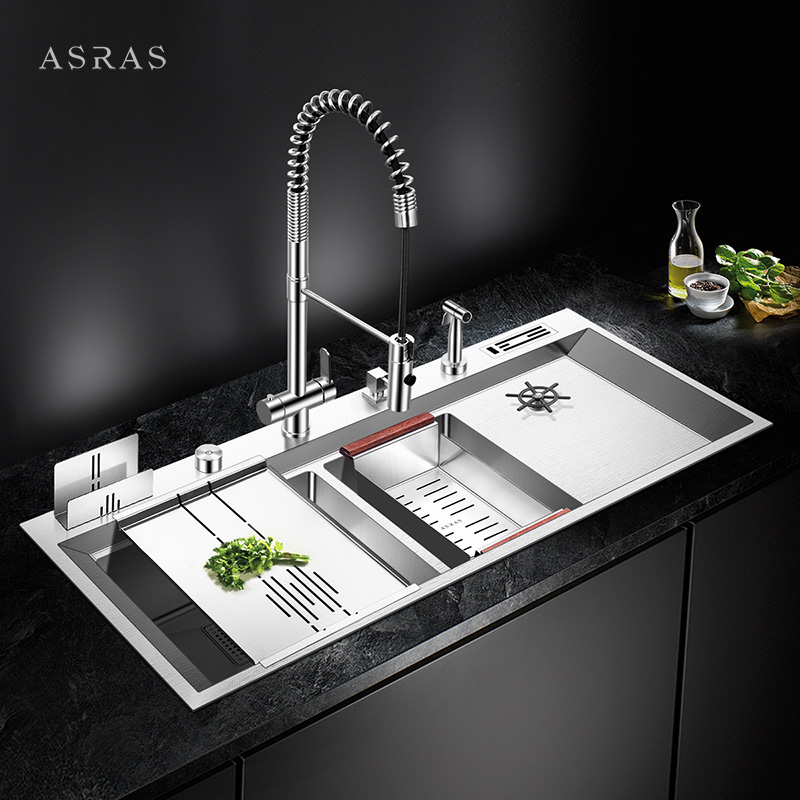 Asras SUS304 Роскошная кухонная раковина ручной работы с антибликовым сливом и кухонным краном от производителя 12050P