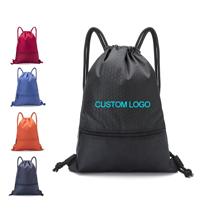 Custom logo promotional gift athletic sublimation printed draw string nylon polyester sports drawstring backpack bag with zipper