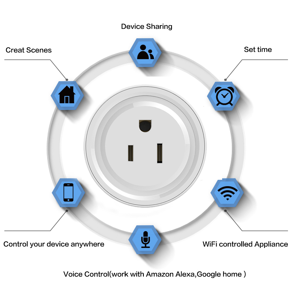 Смарт-розетка с поддержкой Wi-Fi, совместима с Alexa Google Home Mini