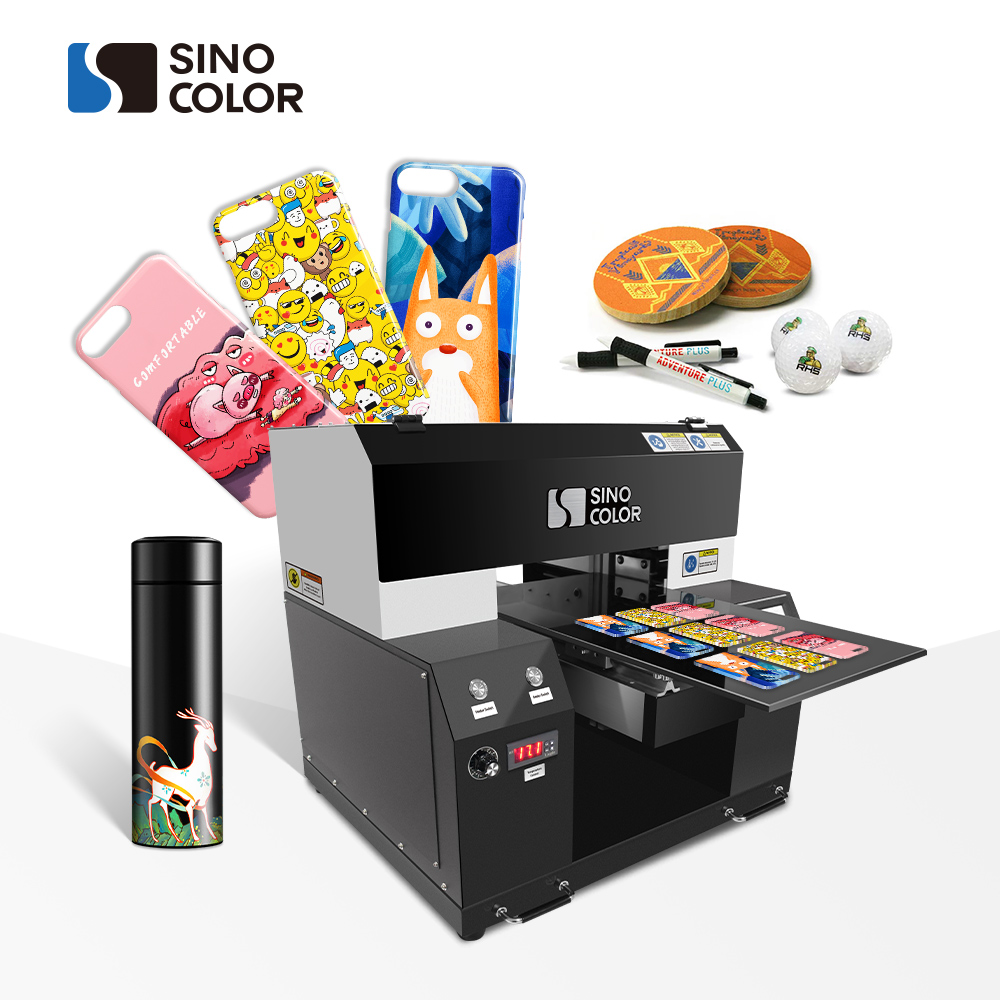 Профессиональный двухсторонний принтер Sinocolor CMYK с белыми чернилами A3, планшетный Светодиодный УФ-принтер для печати деревянных, стеклянных, металлических, керамических пластин