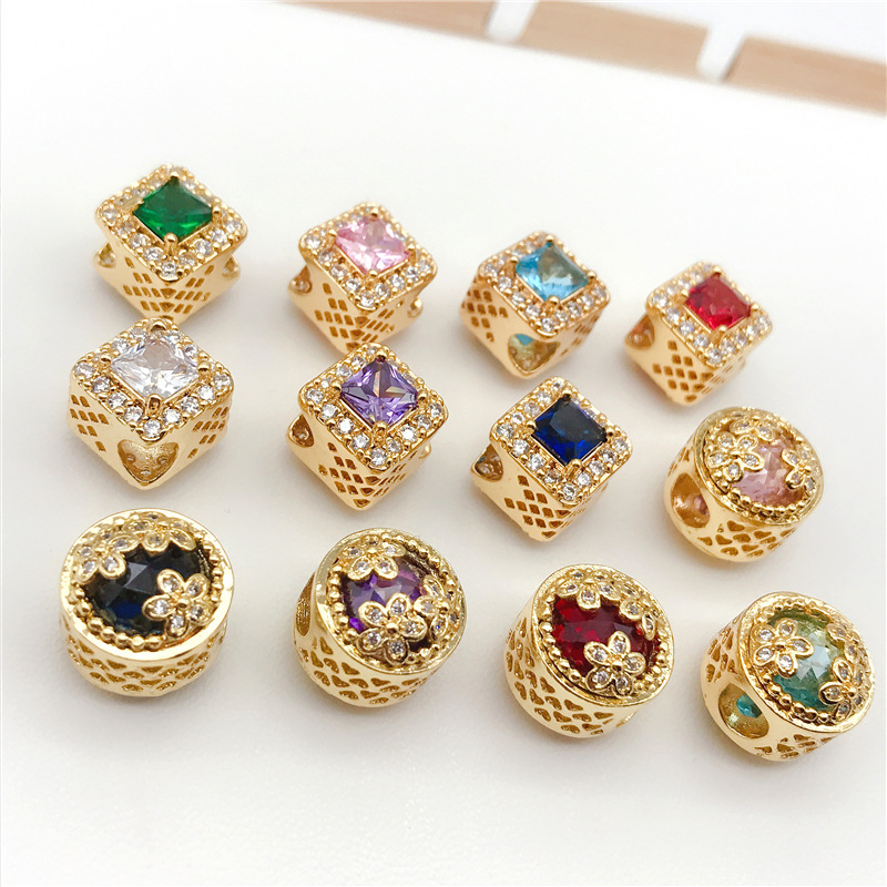Cube Petal Zircon Loose Charm Beads Fit 14K Pand Designer Making Jewelry for DIY Accessories Bracelet Necklace