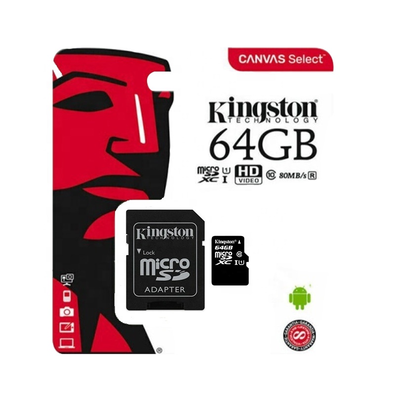 Kingston Карта памяти Micro TF/SD, класс 10, 128 ГБ, 32 ГБ, 64 ГБ, 256 ГБ, 16 ГБ